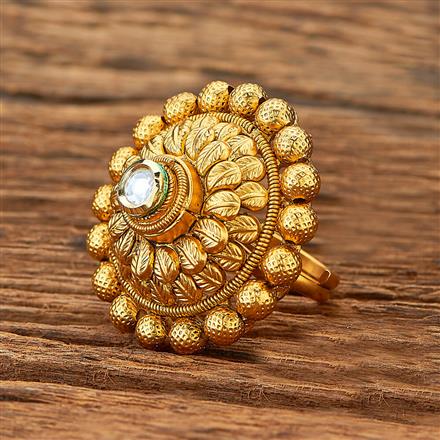 Antique Adjustable Ring With Matte Gold Plating