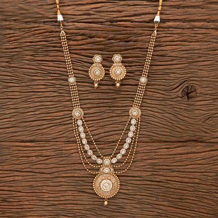 Antique Long Necklace With Matte Gold Plating