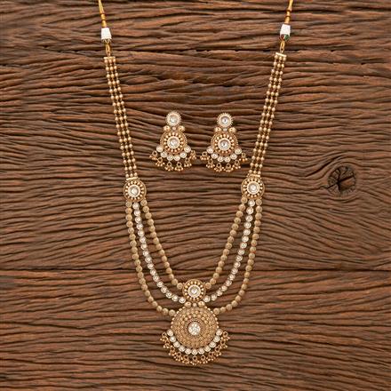 Antique Long Necklace With Matte Gold Plating