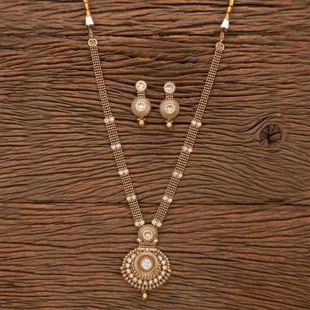 Antique Long Necklace With Matte Gold Plating