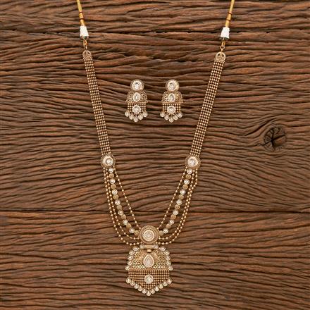 Antique Long Necklace With Matte Gold Plating