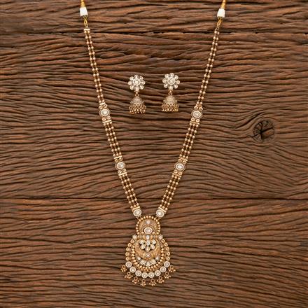 Antique Long Necklace With Matte Gold Plating