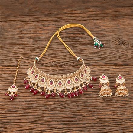 Antique Meenakari Necklace With Matte Gold Plating