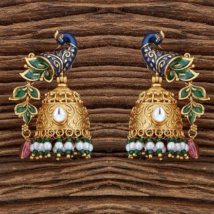 Antique Peacock Jhumki With Matte Gold Plating