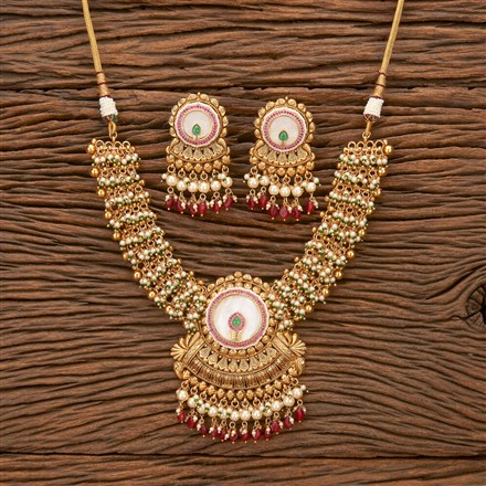 Antique Mother Of Pearl Necklace With Matte Gold Plating