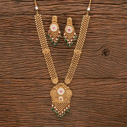 Antique Long Necklace With Matte Gold Plating