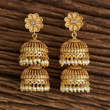 Antique Moti Jhumki With Gold Plating
