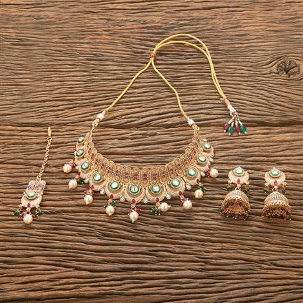 Antique Mukut Necklace With Matte Gold Plating