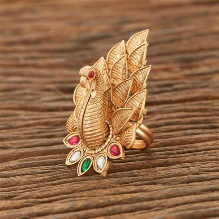 Antique Peacock Ring With Matte Gold Plating
