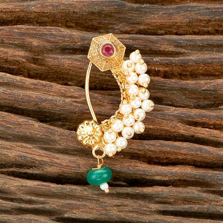 Antique Pearl Nose Ring With Gold Plating
