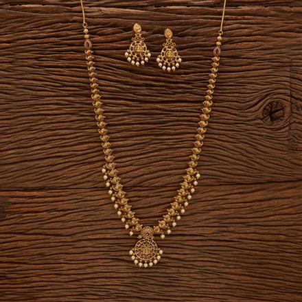 Antique Moti Necklace With Matte Gold Plating