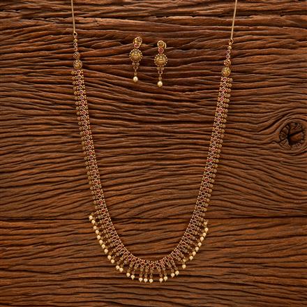 Antique Long Necklace With Matte Gold Plating