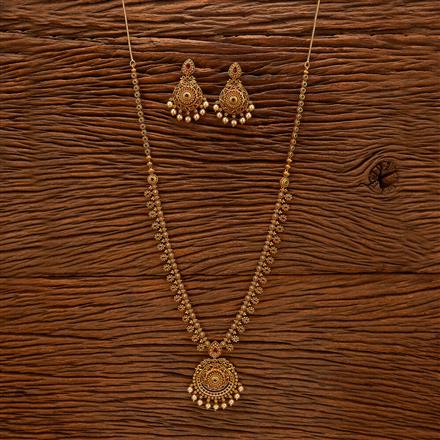 Antique Long Necklace With Matte Gold Plating