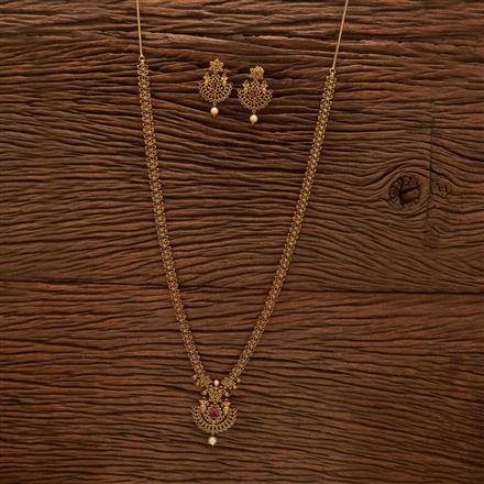 Antique Long Necklace With Matte Gold Plating