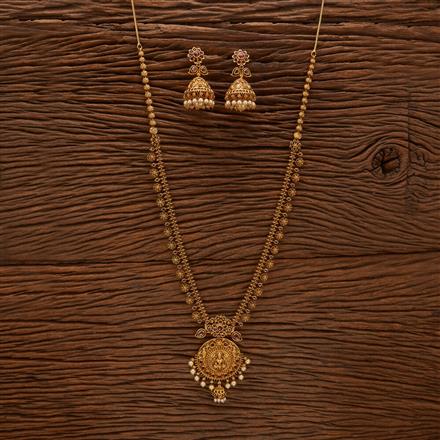 Antique Long Necklace With Matte Gold Plating