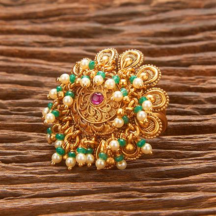 Antique Adjustable Ring With Matte Gold Plating