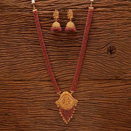 Antique Long Necklace With Matte Gold Plating
