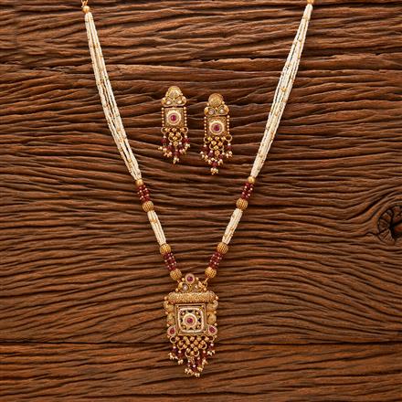 Antique Mala Pendant Set With Matte Gold Plating