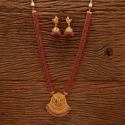 Antique Long Necklace With Matte Gold Plating