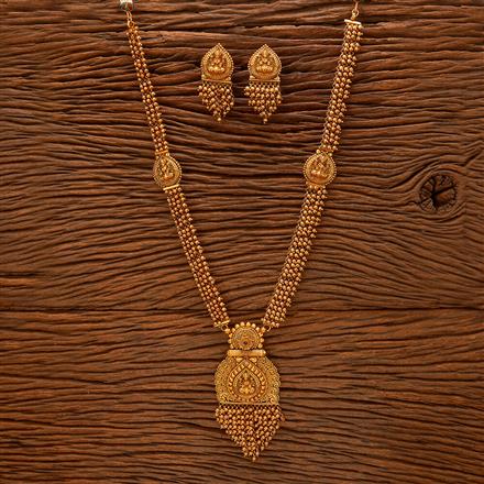 Antique Long Necklace With Matte Gold Plating