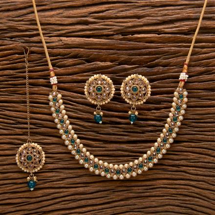 Antique Pearl Necklace With Mehndi Plating