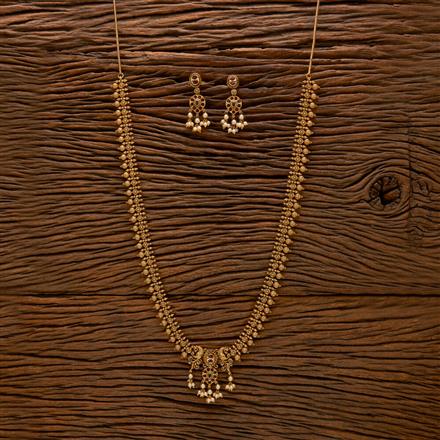 Antique Long Necklace With Matte Gold Plating