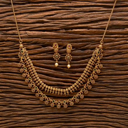 Antique Peacock Necklace With Matte Gold Plating