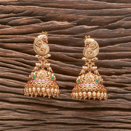Antique Peacock Earring With Matte Gold Plating