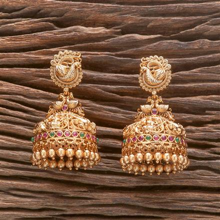 Antique Peacock Earring With Matte Gold Plating