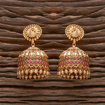Antique Peacock Jhumki With Matte Gold Plating
