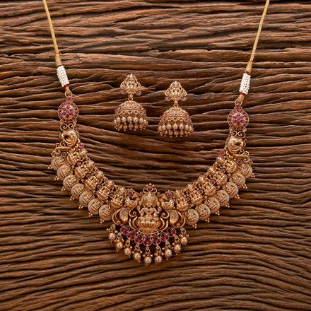 Antique Peacock Necklace With Matte Gold Plating