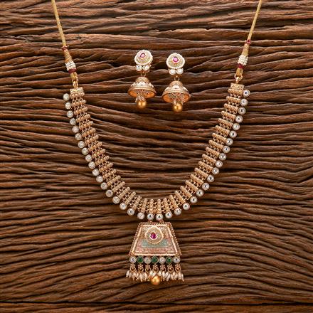 Antique Meenakari Necklace With Matte Gold Plating