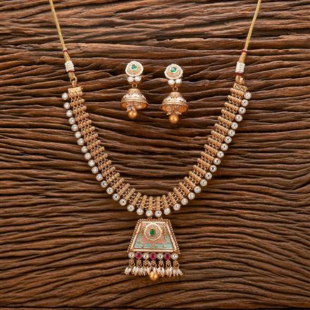 Antique Meenakari Necklace With Matte Gold Plating