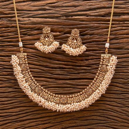 Antique Pearl Necklace With Matte Gold Plating