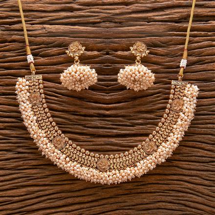 Antique Moti Necklace With Matte Gold Plating