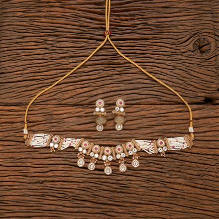 Antique Pearl Necklace With Matte Gold Plating