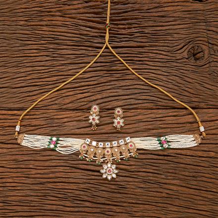 Antique Moti Necklace With Matte Gold Plating