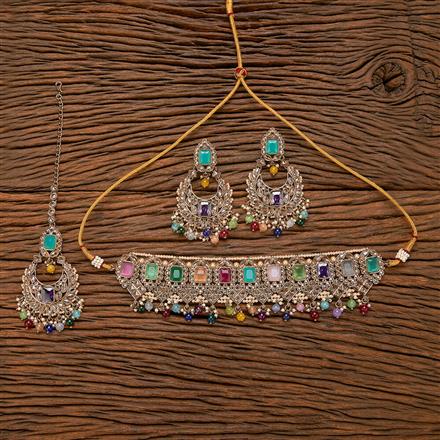 Antique Reverse Ad Stone Necklace With Mehndi Plating