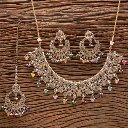 Antique Pearl Necklace With Mehndi Plating