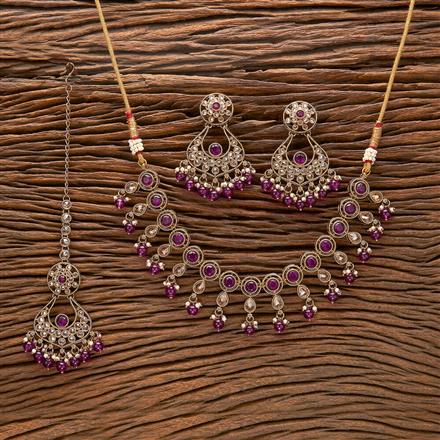 Antique Reverse Ad Stone Necklace With Mehndi Plating