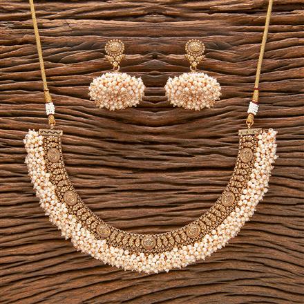 Antique Moti Necklace With Matte Gold Plating