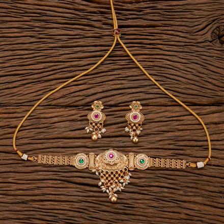 Antique Choker Necklace With Matte Gold Plating