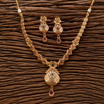 Antique Meenakari Necklace With Matte Gold Plating