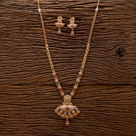 Antique Long Necklace With Matte Gold Plating