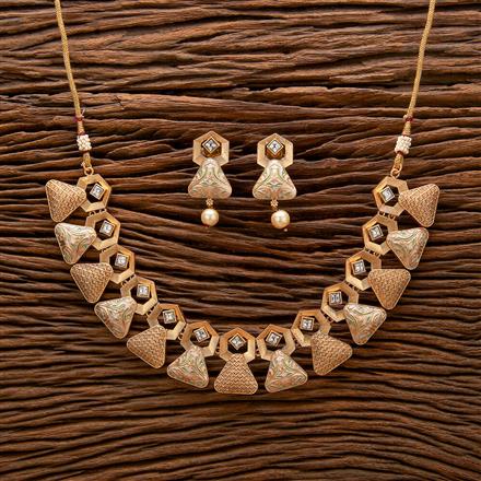 Antique Meenakari Necklace With Matte Gold Plating