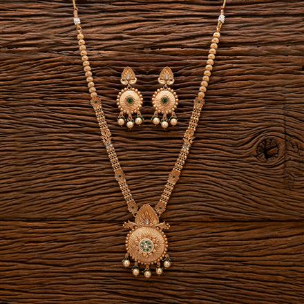 Antique Long Necklace With Matte Gold Plating