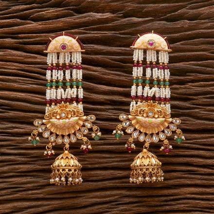 Antique Long Earring With Matte Gold Plating