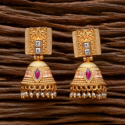 Antique Moti Jhumki With Matte Gold Plating
