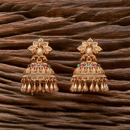 Antique Peacock Jhumki With Matte Gold Plating