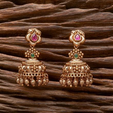 Antique South Indian Jhumki With Matte Gold Plating